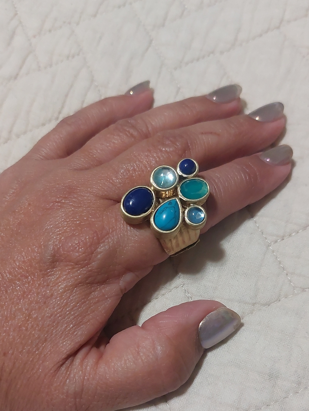 Chico's Gold-Tone Multi-Stone Ring in Blue and Teal Shades